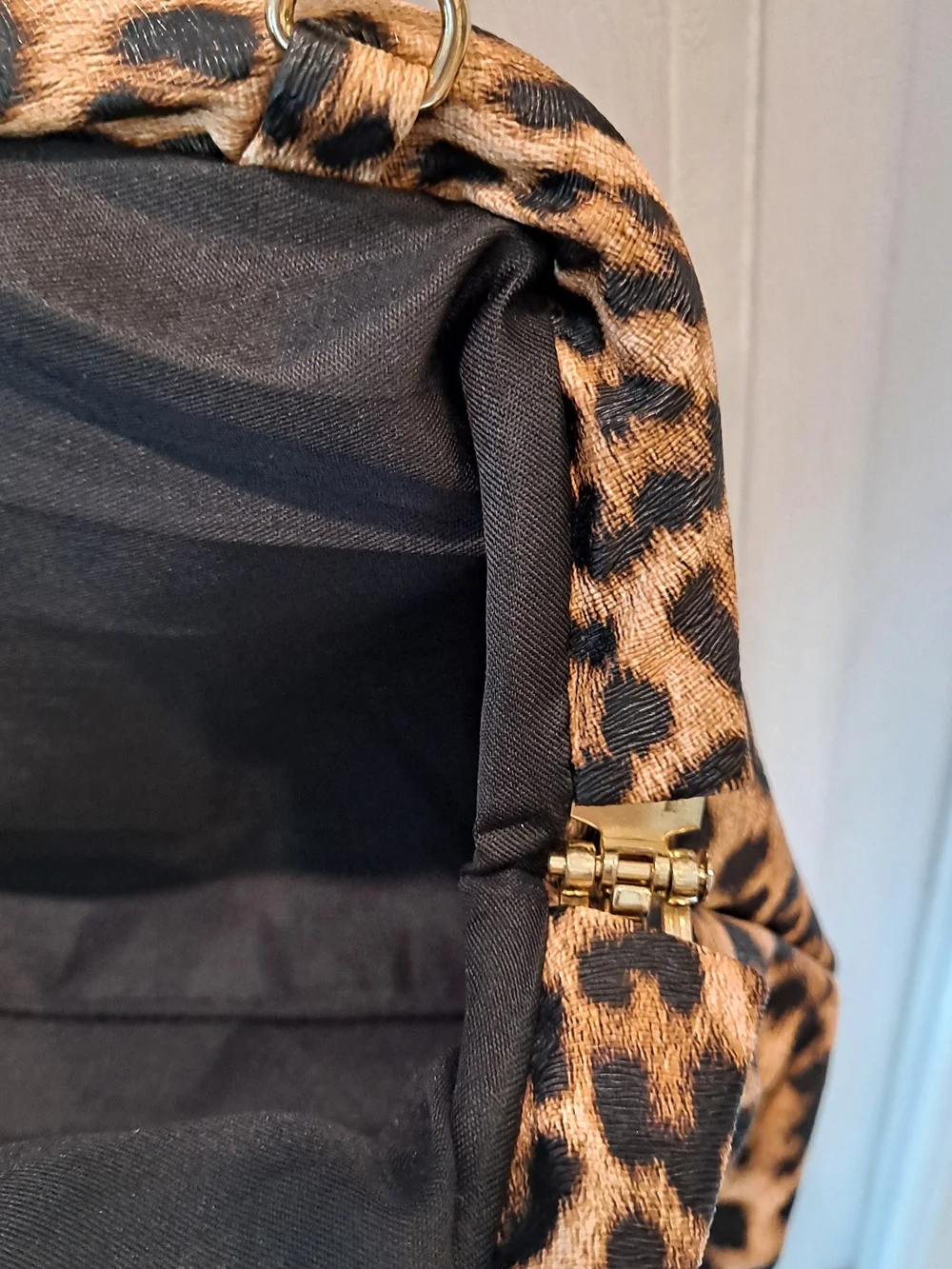 WILD Leopard Textured PU Print Shoulder Clutch Bag Black & Brown Lightweight